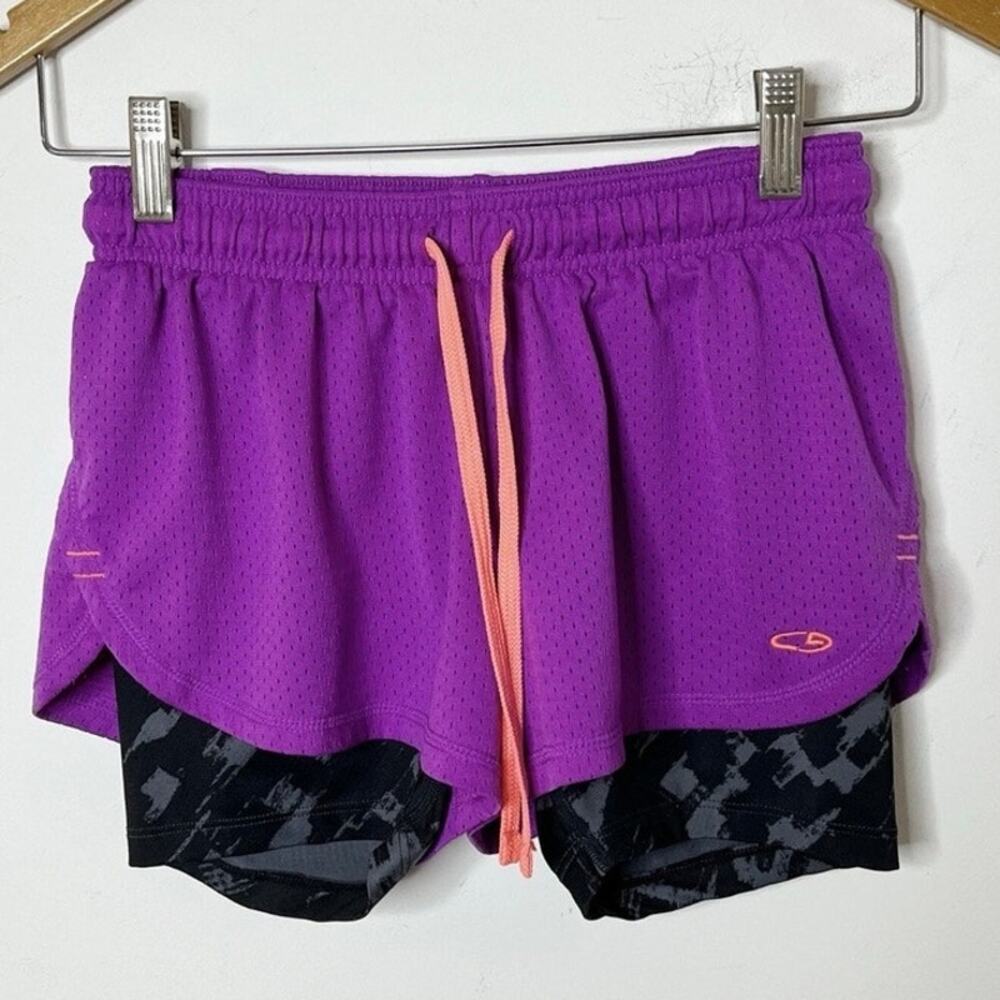 C9 Champion Women’s Duo-Dry Athletic Shorts XS Biker Purple & Black Camo Print - Picture 2 of 6